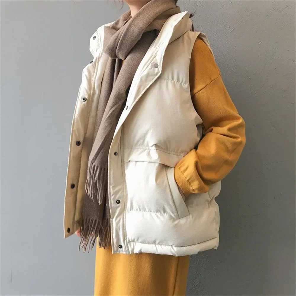 Fashion Stand Collar Sleeveless Jackets Casual Loose Down Cotton Vests Women Winter Parkas Warm Padded Oversize Waistcoat 251029