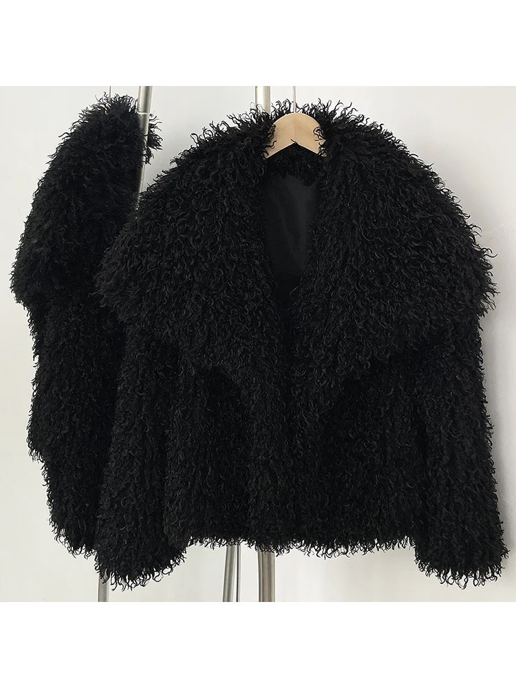 Mueyeruho 2025 Fall Winter Women Faux Fur Jacket Coat Tassel Solid Long Sleeve Thick Warm Overcoat Outwear Fluffy Coat For Women 251029