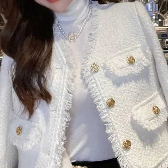 White Short French Style Tweed Jacket Hot Sale Of The Season Spring Autumn New Design Sensation Small Fragrance Wind Womens Tre1 Y251105