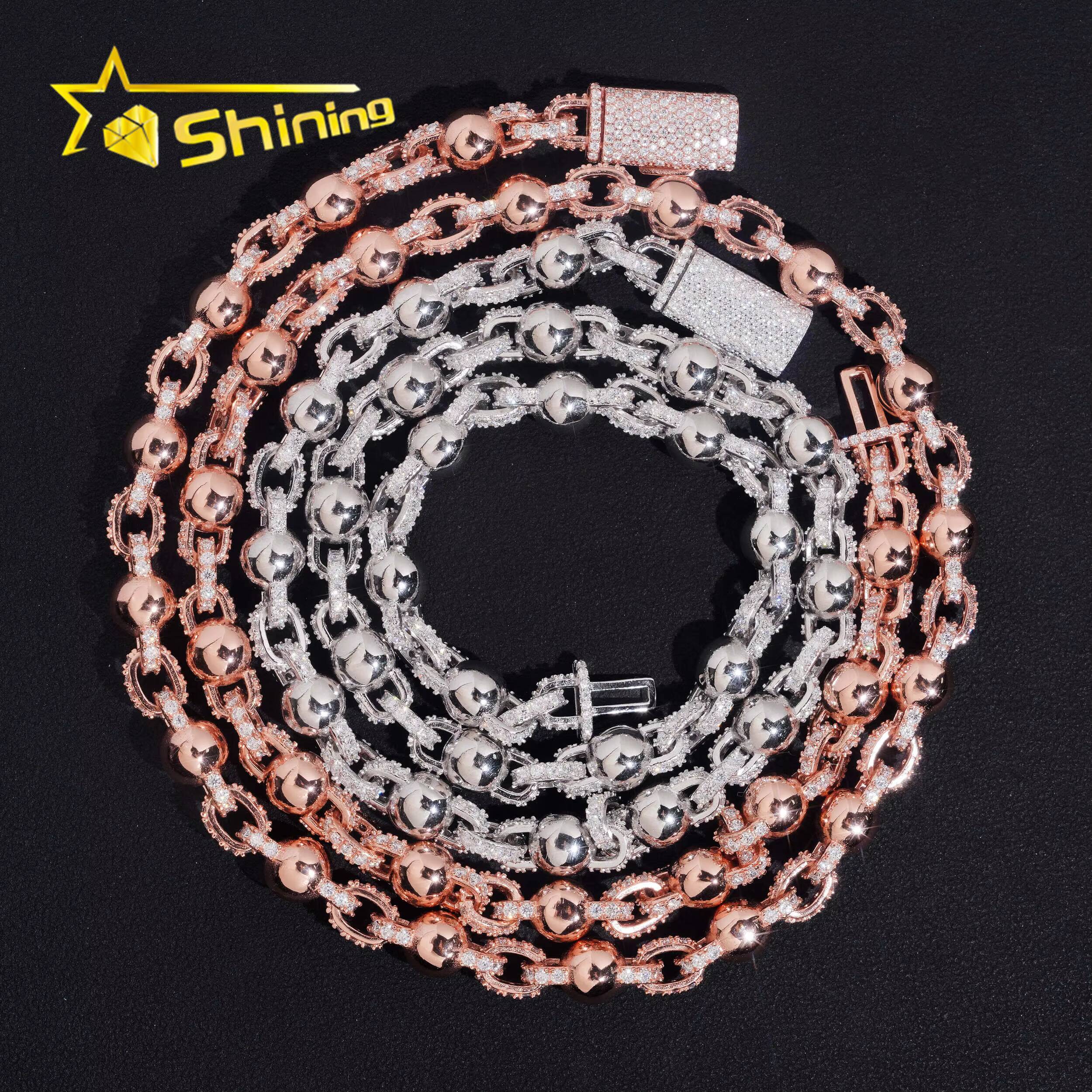 Popular 925 Sterling Silver 8mm Ball Chain Link Hip Hop Jewelry Men Women Iced Out Cuban Link Chain Moissanite Necklace
