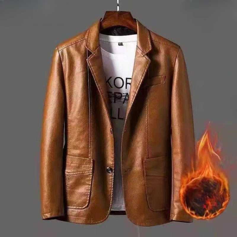 Haining Mens Genuine Leather Jackets Autumn Winter New Middleaged Business Casual Suit Jackets Collar Fleece Thickened LeatherT251029