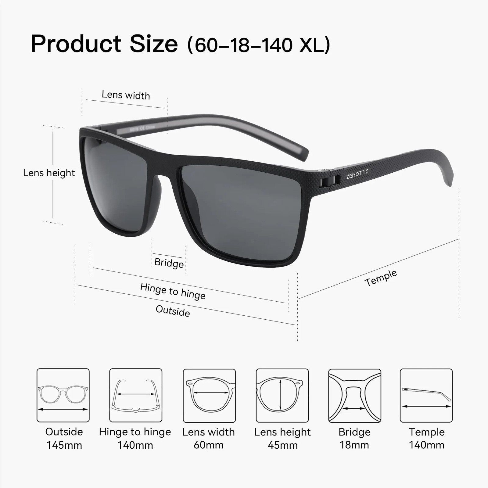ZENOTTIC Retro Square Polarized Sunglasses Fashion Shade Women Men Ultra light TR90 Frame UV400 Protection Classics Sun Glasses 251013