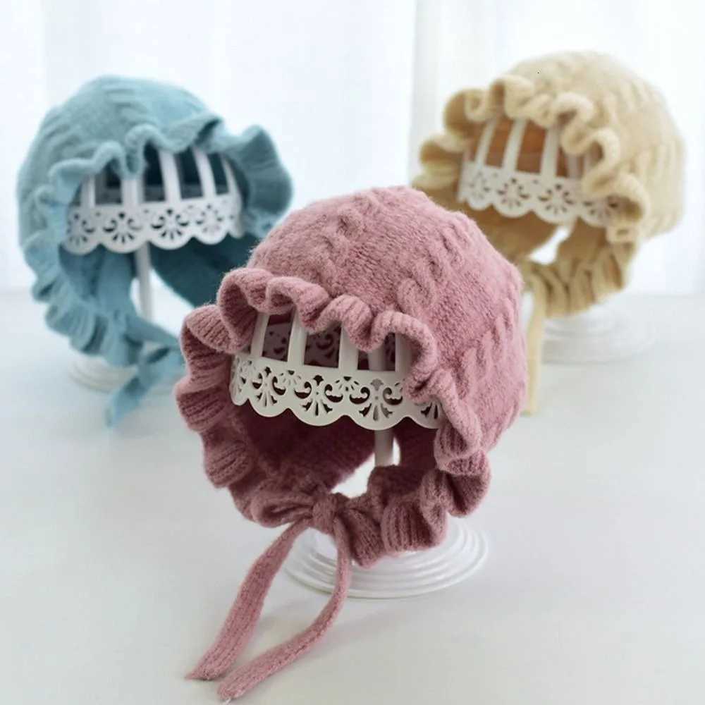 Cute Autumn and Winter Infant Hat Adjustable Warm Knitted Hat Lace Edge Ear Protection Baby Hooded Hat 02Years251028