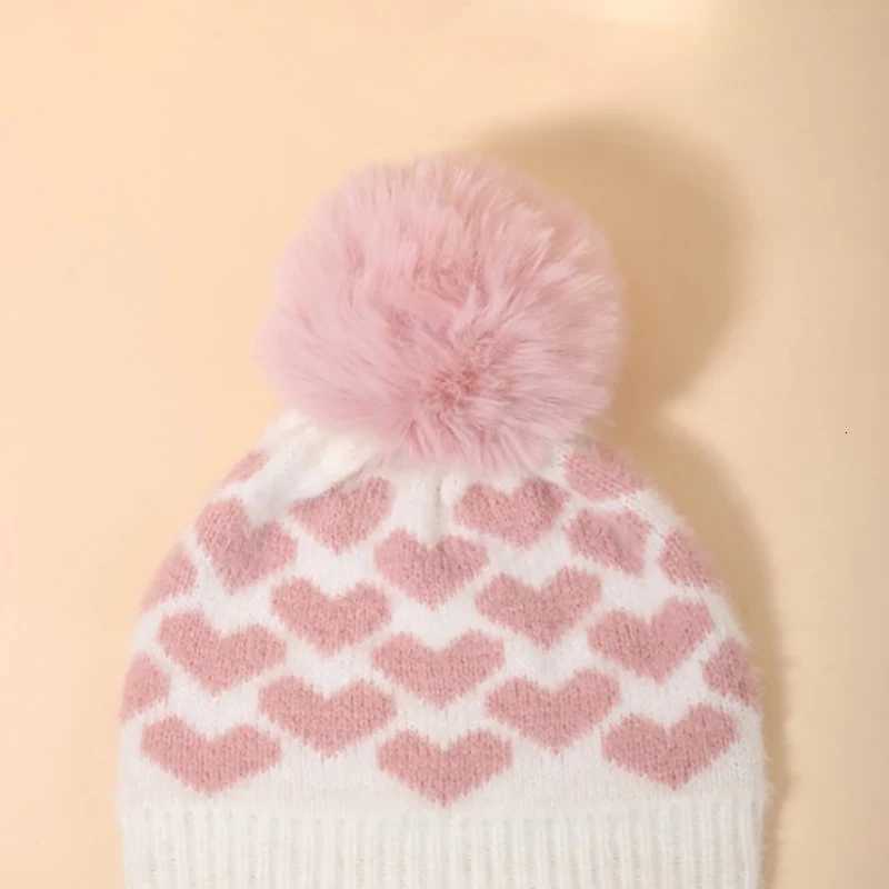 Winter Warm Baby Woolen Hat Girls Heart Beanie 02year Newborn Pullover Cap Plush Pompom Kids Knit Hats Pink Love Crochet Bonnet251028