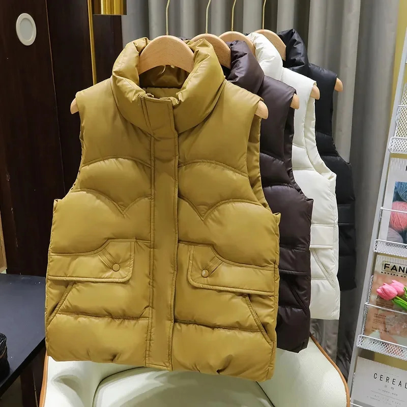 Down Cotton Vest Women Autumn Winter Fashion Stand Collar AllMatch Warm Sleeveless Waistcoat Jacket Ladies Female Tops 251027