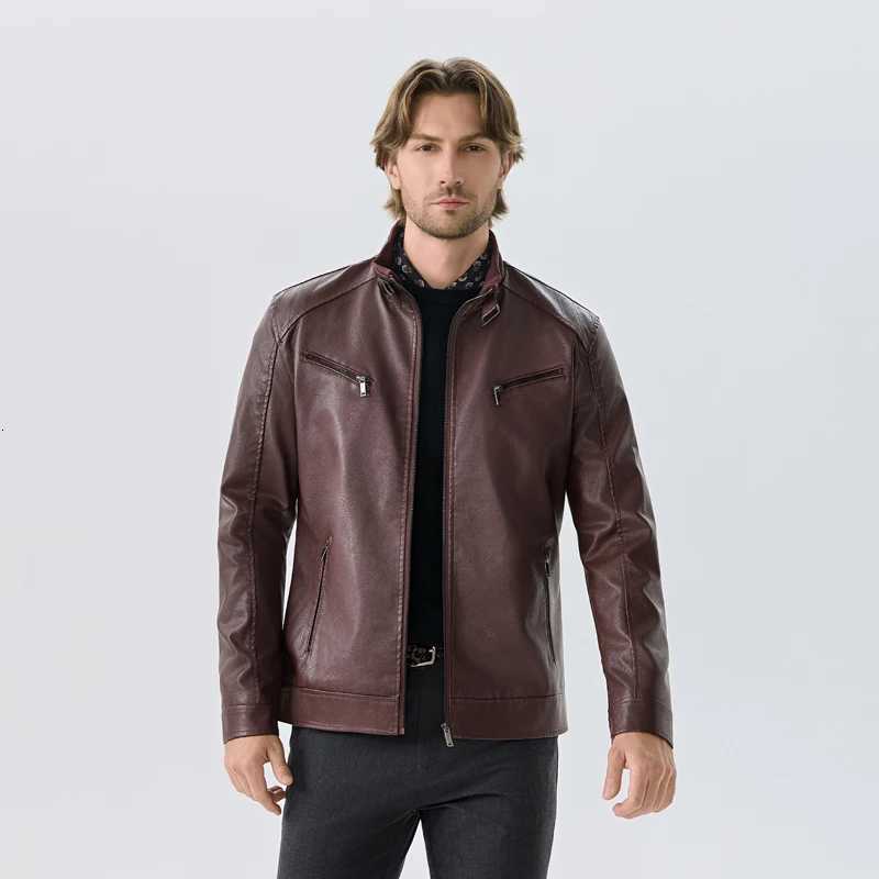 Mens Workwear Leather Jacket High Quality New Top Windproof Jacket Autumn Winter Korean Version Trendy Stand Collar JacketT251029