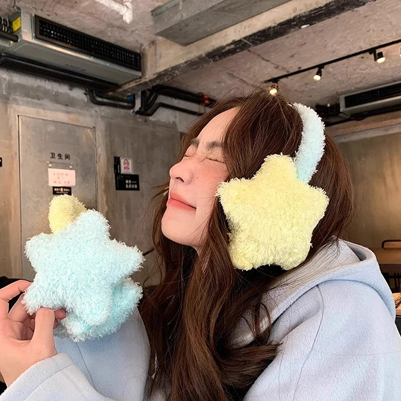 Y2K Star Plush Earmuffs Outdoor Cycling Ear Protection Colour Blocking Ear Bag Warm Winter Warm Earplugs Y2K Headset Ear Cover 251029