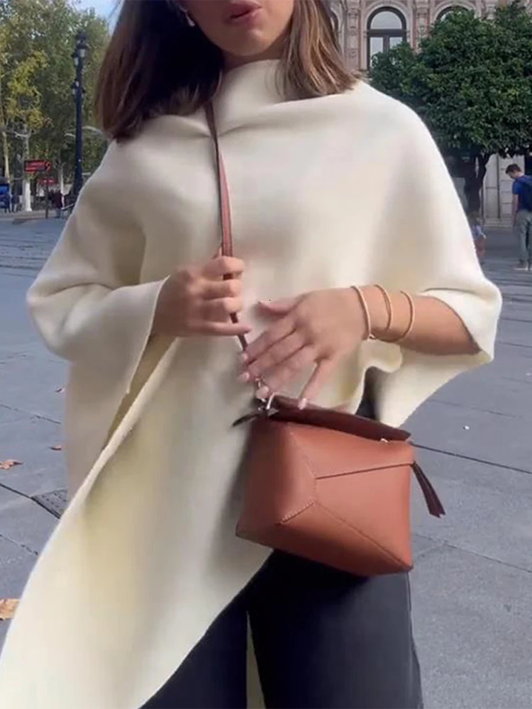 Irregular Draping Knitted Shawl Jumper Knitwear Loose Elegant Cape French Minimalist Cloak Knit Sweater Women Top Spring 251029