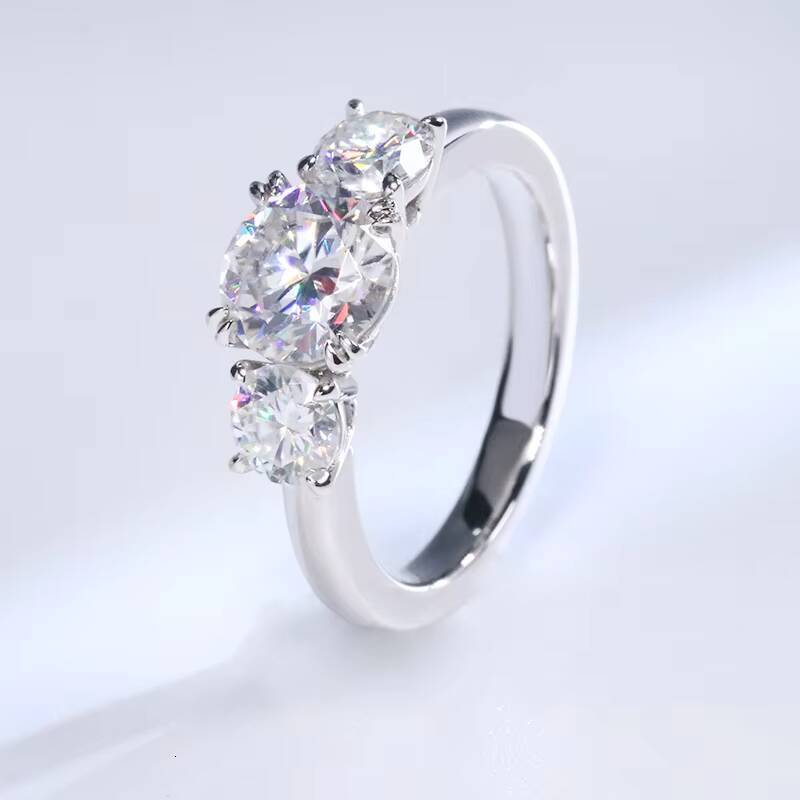 14K White Gold Moissanite Ring Fine 18K Solid Gold Jewelry Round Brilliant Cut Moissanite Trilogy Ring for Wedding Engagement