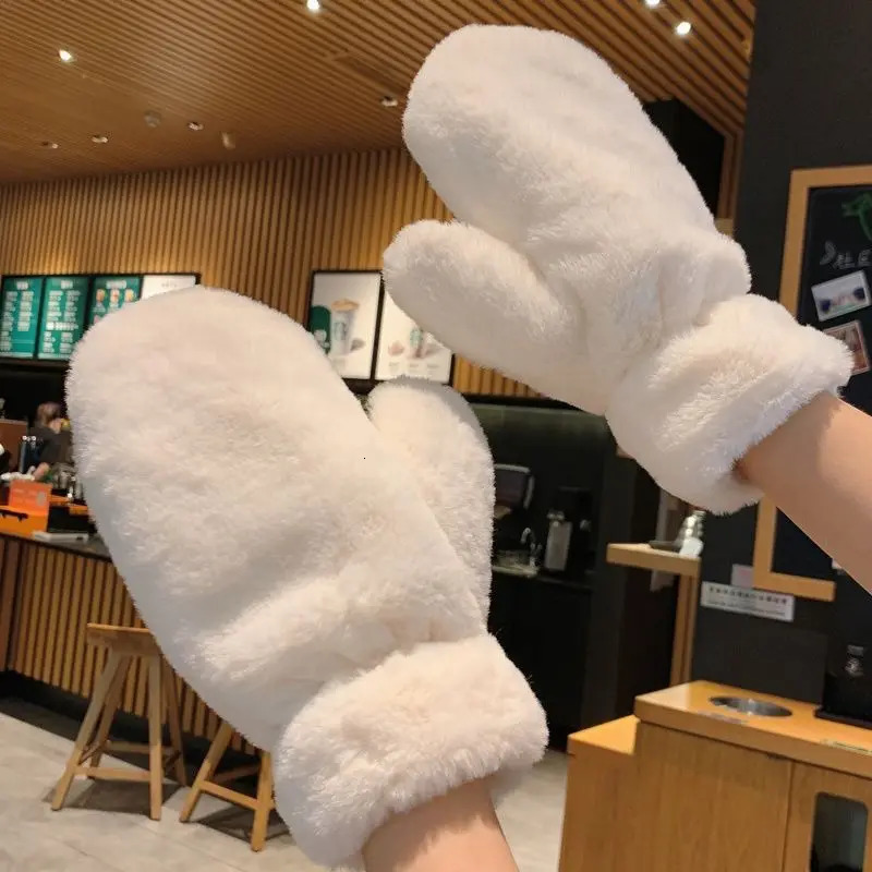 Women Cute Lovely Sweety Soft Solid Plush Fluffy Winter Keep Warm Gloves Cold Protection Windproof Thickened Mittens 251029