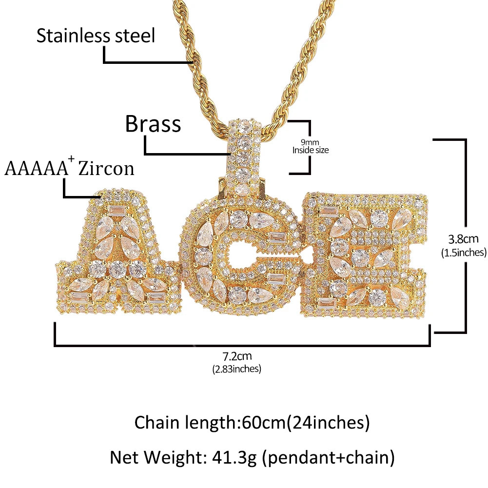 UWIN Custom Mix Color CZ Letter Necklaces Iced Out 5A Irregular Baguettecz Vertical Name Pendants Personalized Fashion Jewelry w251121