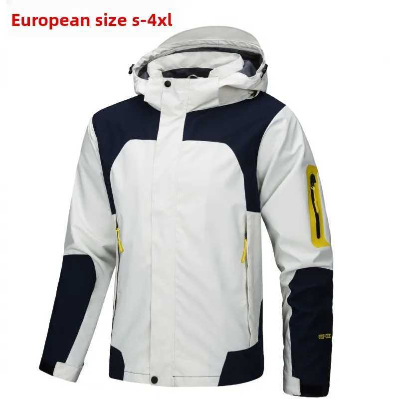 Mens European Size Jacket Thin Outdoor Windproof Waterproof Hooded Couples Climbing Clothes Outerwear for Hiking and Camping J251029