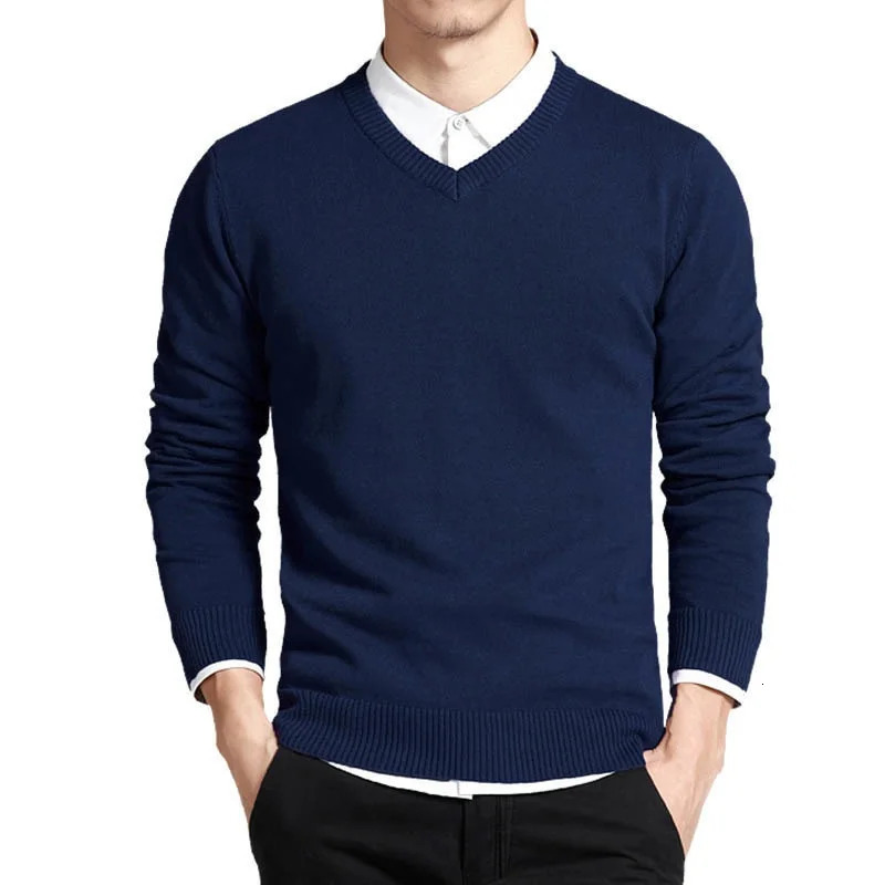 Cotton Sweater Men Long Sleeve Pullovers Outwear Man V Neck Male Sweaters Fashion Loose Fit Knitting Clothing Korean Style 251029