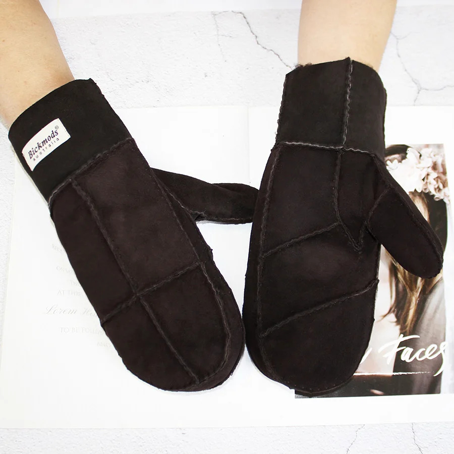 Winter Warm Mens Genuine Leather Sheepskin Fur Mittens Ladies Thickened Motorcycle Riding Scrub Unisex Black Brown Gloves 251013