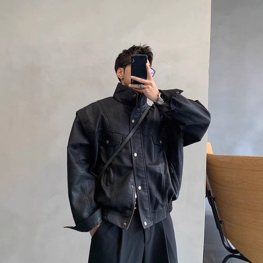 Designer Jacket High-end Short Motorcycle Leather Jacket For Men Autumn Trendy Brand Casual Loose Fit Cool Aviator PU Leather Jacket