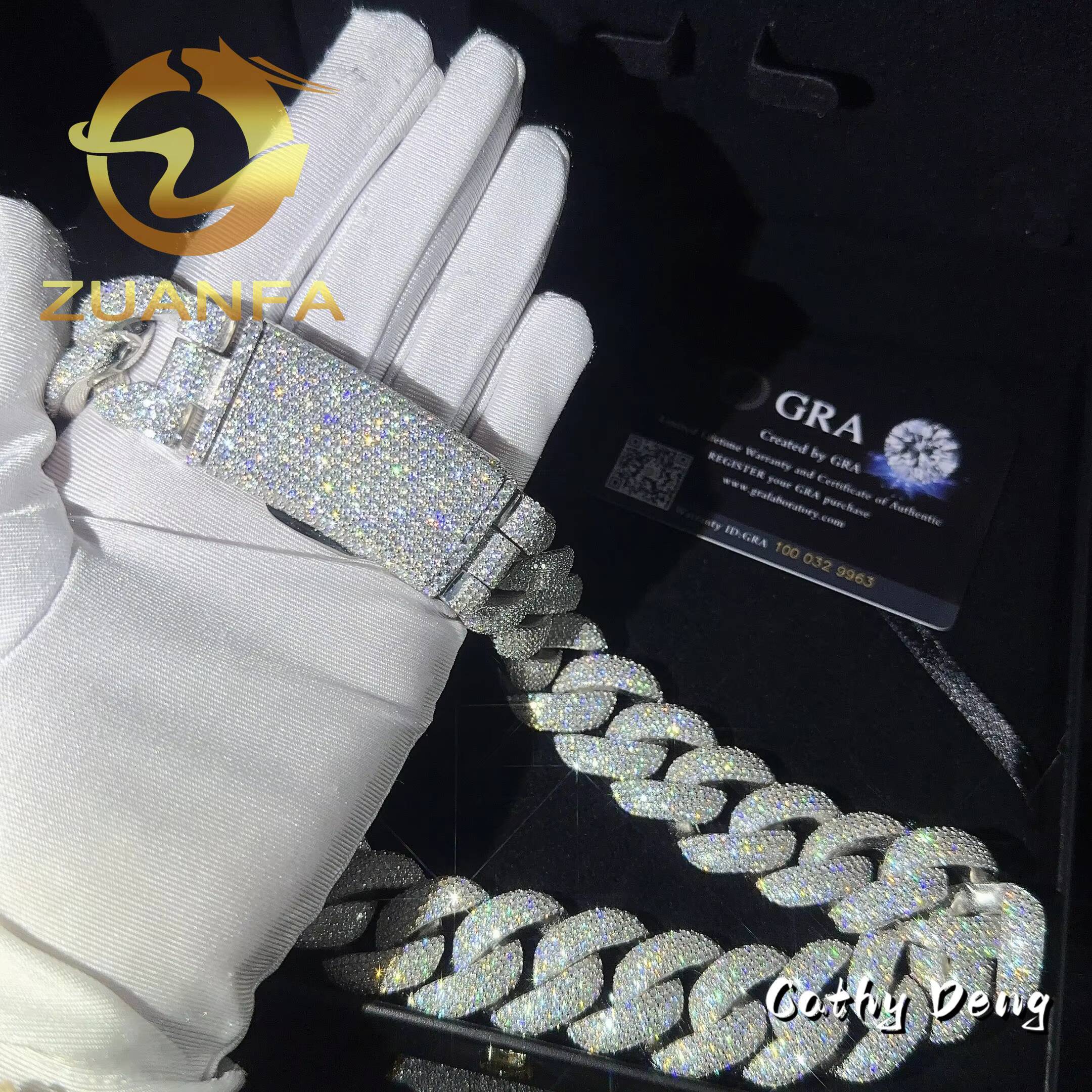 Hip Hop Jewelry 25mm 5 Rows VVS Moissanite Cuban Chain Big Miami 925 Cuban Link Chain Iced Out Moissanite Pass Diamond Tester