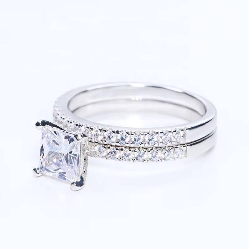 Fine Jewelry White Gold Ring 9K10K14K18K Princess Cut GRA Certificate 12 Ct D Color Moissanite Rings Set for Women Wedding