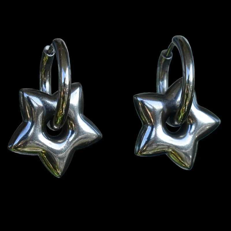 Classic Stainless Steel Heart Star Hoop Earrings for Women Goth Punk Hip Hop Silver Color Y2K Jewelry Female EarringsW251029