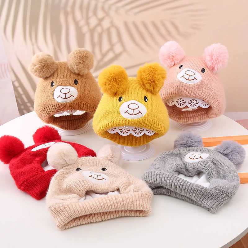 Pompom Baby Ear Protection Cap Cute Bear Kids Hooded Beanies 636Month Winter Warm Woolen Knitted Hat Children Neck Collar Scarf251028