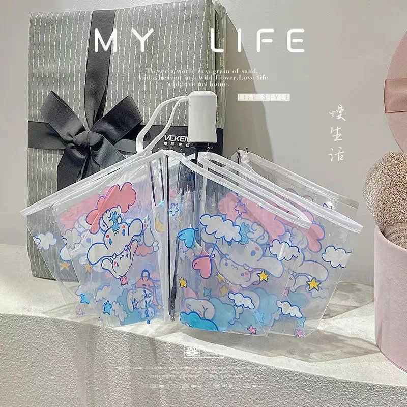 Sanrio Kawaii Hello Kitty Transparent Umbrella Anime Cartoon Sanrio Cinnamoroll Travel Portable Automatic Folding Umbrella Girl Gift L251029