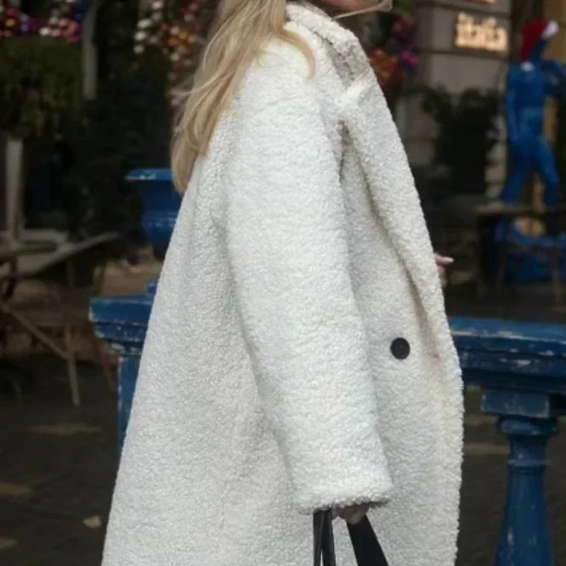 Women Autumn Winter Vintage Wool Blend Long Coat Lapel Chic Long Sleeve Double Breasted Big Jacket Female Street Overcoat 251029