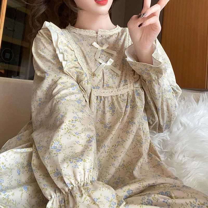 Ladies Pajamas Garden Style Student Casual Long Sleeve Pants TwoPiece Bow Set Nightwear Women Four Season Academic AtmosphereT251029