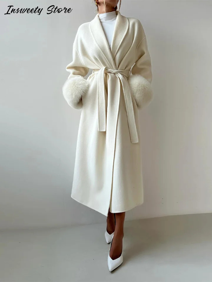 Elegant Solid Long Overcoat Women Turndown Collar Lace Up Full Sleeve Classic Warm Coat Lady Autumn Winter Casual Wear 251028