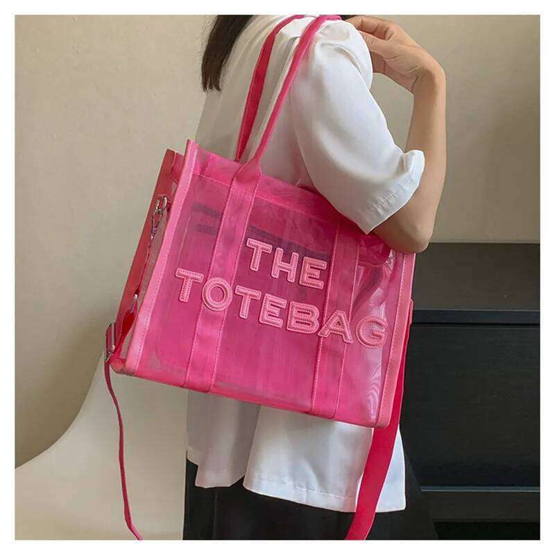 The Tote For Women 2025 Designer Handbag Square Hand Bag Beach Summer Transparent Shopping Shoulder Pink Bags Purses
