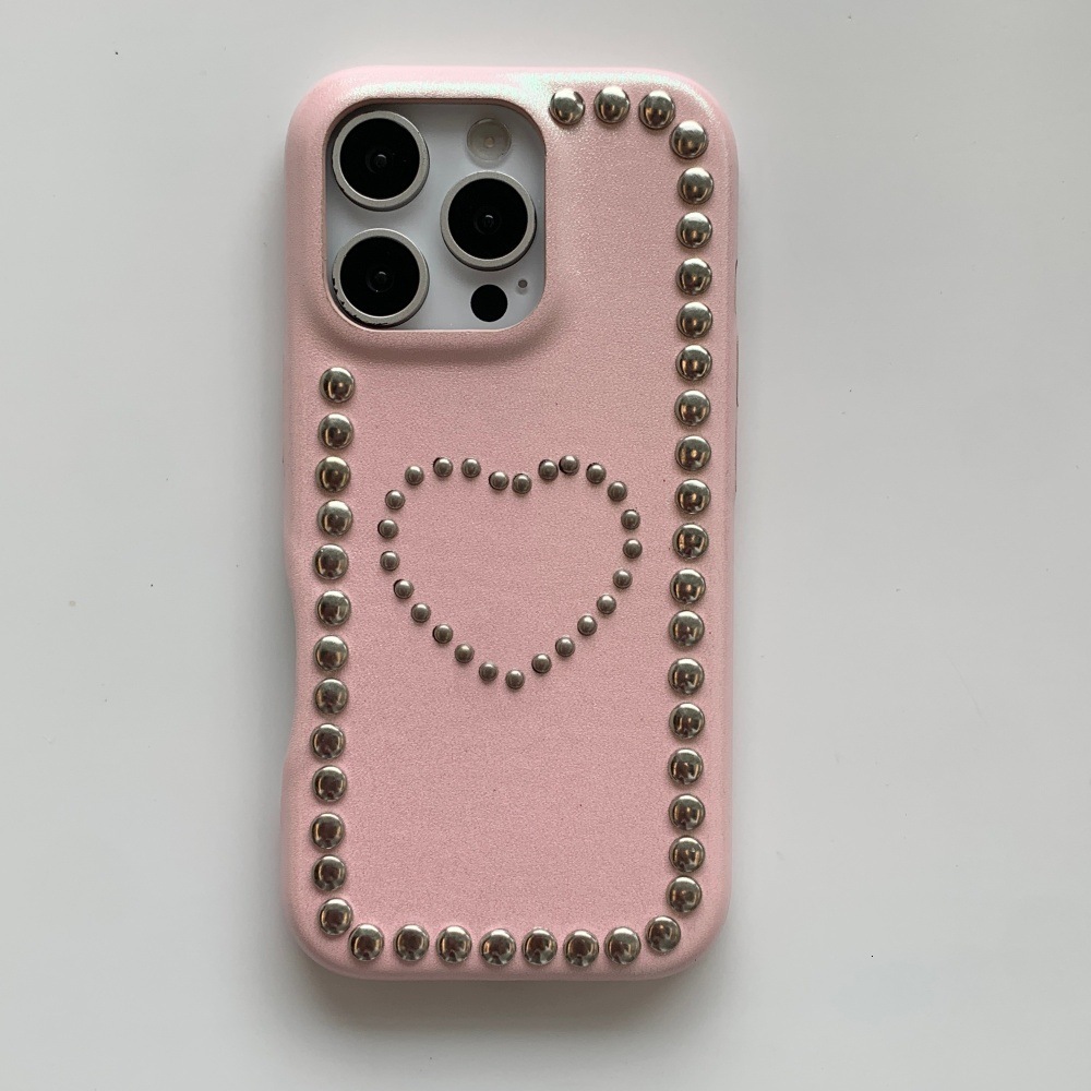 Heart Metal Beaded Personalized Phone Case Compatible with iPhone 17/16 Simple Solid Color iPhone 15/14 Pro