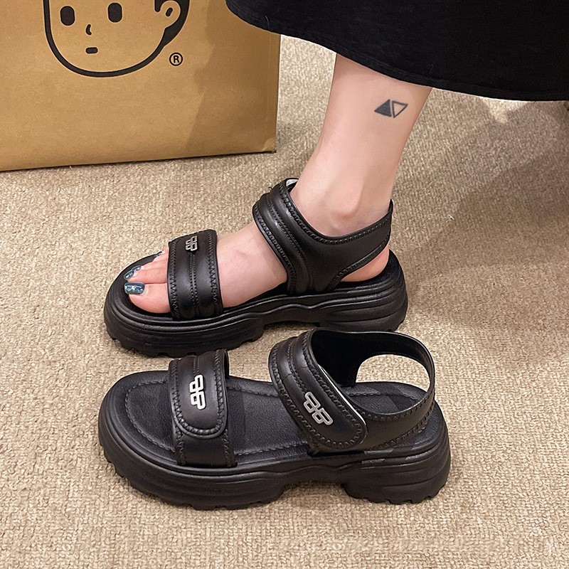 Free shipping Fashionable minimalist thick sole with sandals for women's design versatile for wearing with a wedge heel and height increasing san