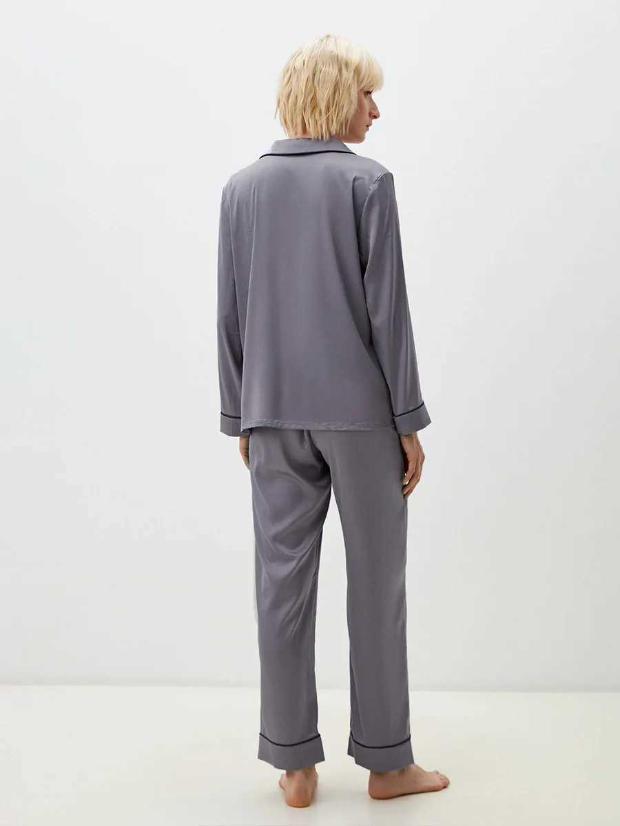 Muzaleva Womens Collar Long Sleeved Long Pants Pajama Set 2025 New Loose Cardigan Pajamas Comfortable Casual Sleepwear SetsT251029