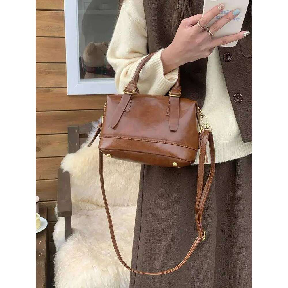 Retro Casual Women's Pillow Shoulder Bags Simple Portable Ladies Crossbody Bag Fashion PU Leather Female Bowling Purse Handbags