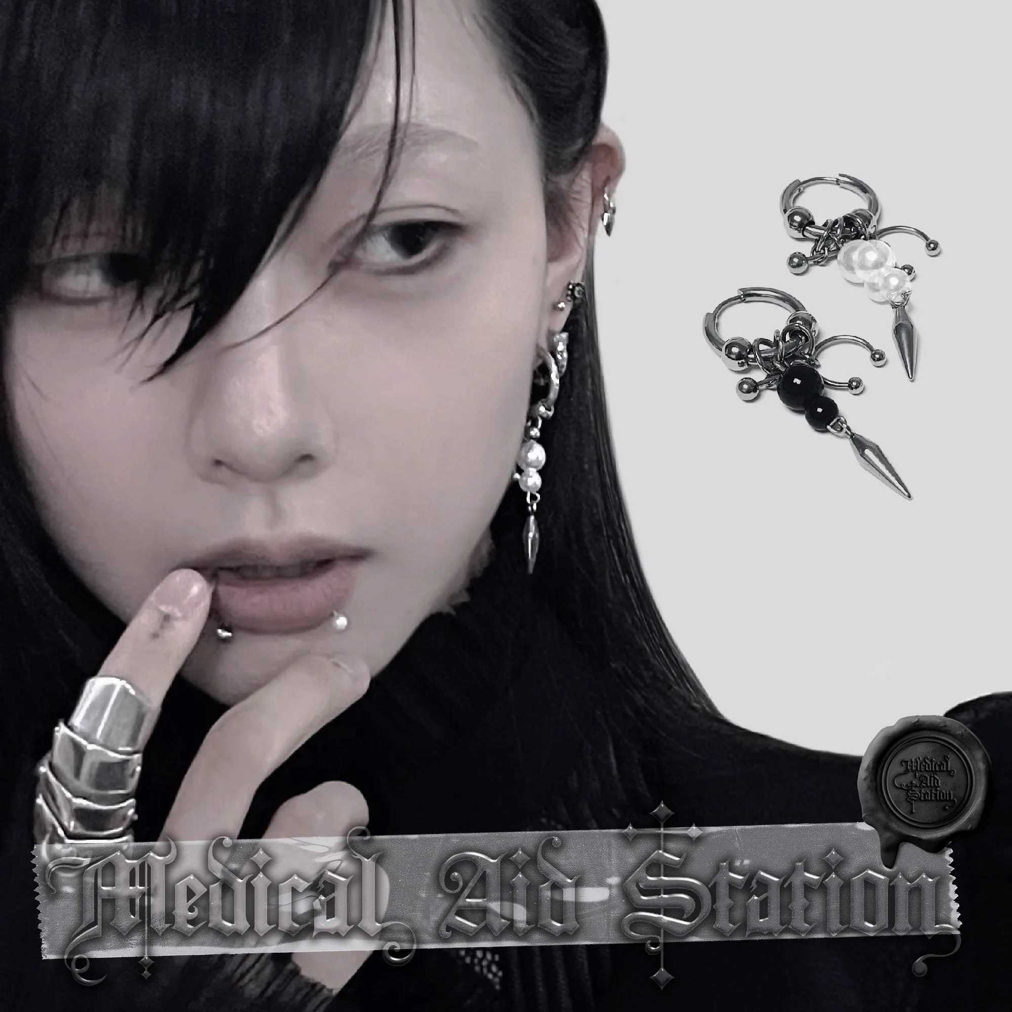 Y2K Spike Rivet Ball Pearl Hoop Earrings for Women Stainless Steel Punk Pointed Drop Earrings Gothic Jewelry AccessoriesW251029