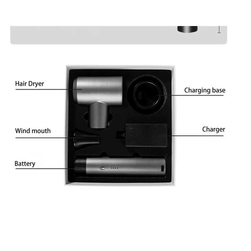 Portable Cordless Hair Dryer with USB Port Intelligent Charging Blower Easy to Carry Air Duct and Battery Detachable W251029