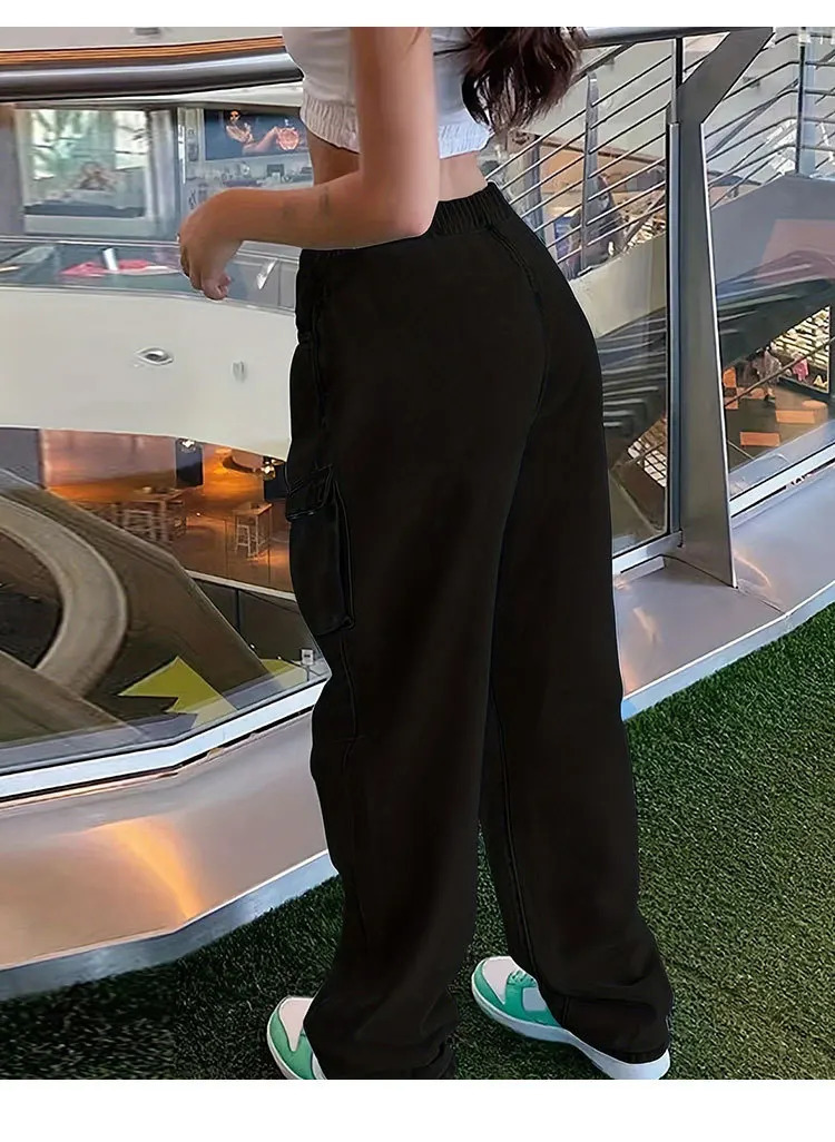 Cargo Pants Jeans Women Streetwear Straight Trousers Multiple Pockets High Waist Vintage Distressed Washed Female Denims 2025 251029