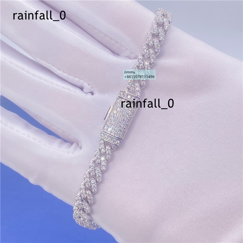Hot Selling 6mm Moissanite Hip Hop Iced Jewelry 925 Sterling Silver Prong Setting VVS Moissanite Cuban Link Chain Bracelet