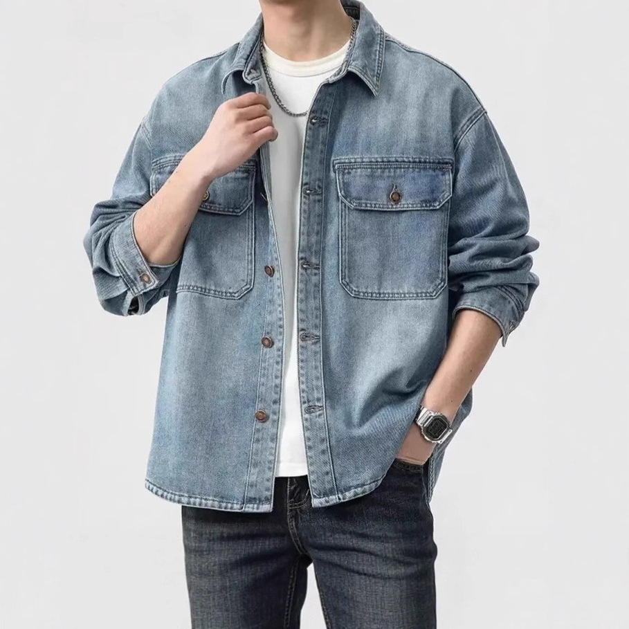 American Style Trendy Brand Workwear Long Sleeve Denim Shirt Men's Spring And Autumn New Designer Jacket Loose Washed Shirt Jacket Men