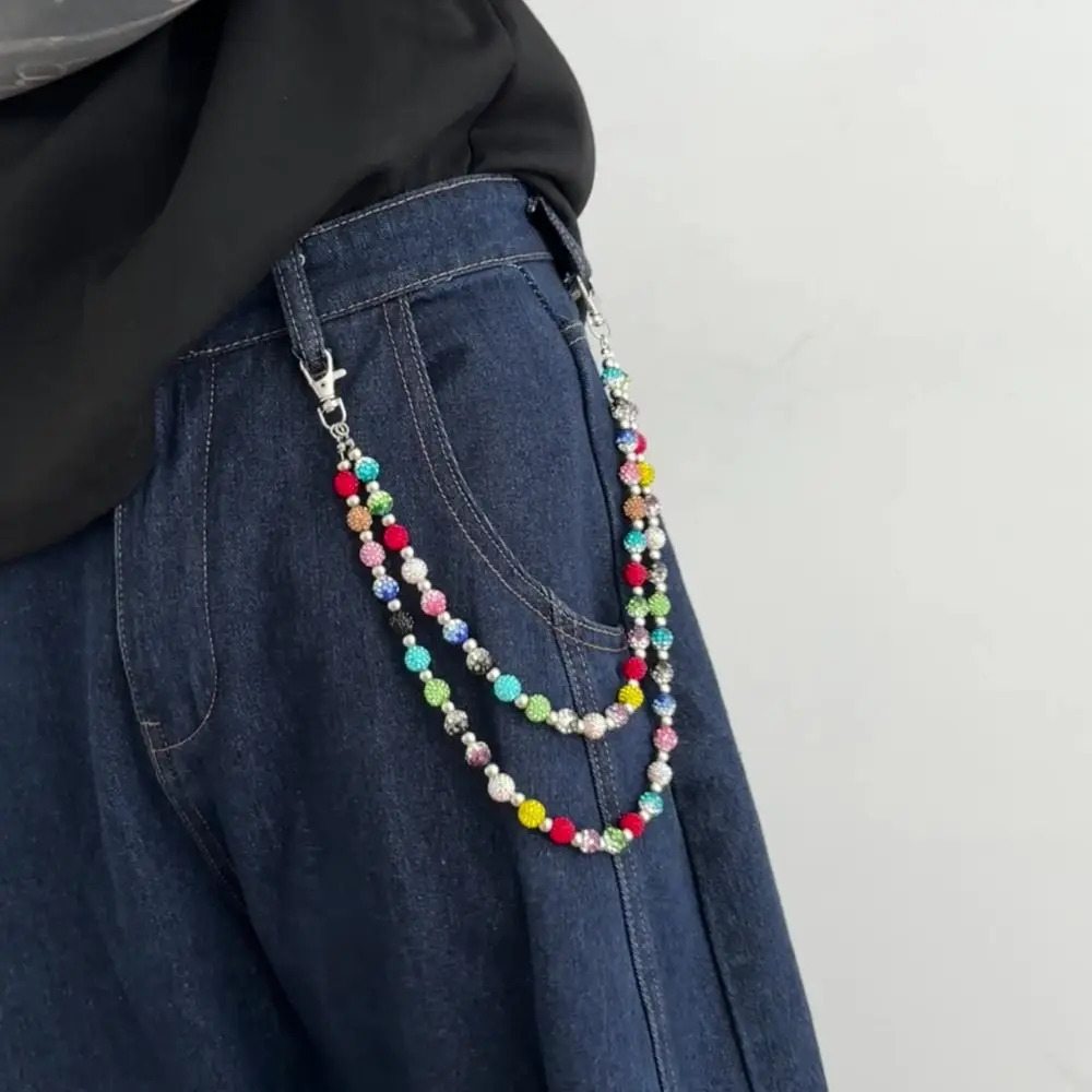 Cool Jeans Chain Colorful Rhinestone Bead Waist Chain Gothic Zinc Alloy Punk Belt Chain Hip Hop Bag Chain Pants Chain Steet 251021