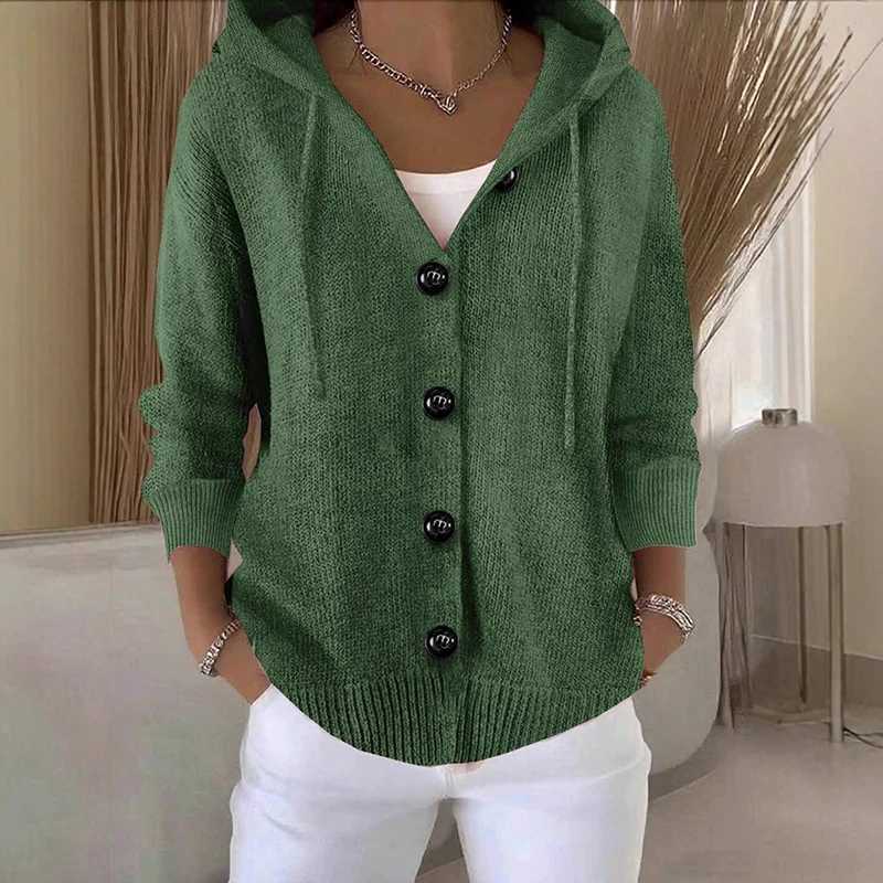 New Hooded Sweatshirt Women Long Sleeve Knitted Tops Cardigan Jacket Cross Border Button Sweater Cardigan Women Fashion CoatT251028