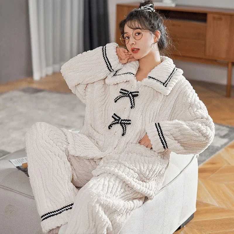2Pcsset womens pajamas autumn and winter students home wear padded and thickened warm princess clothes womens clothingT251029