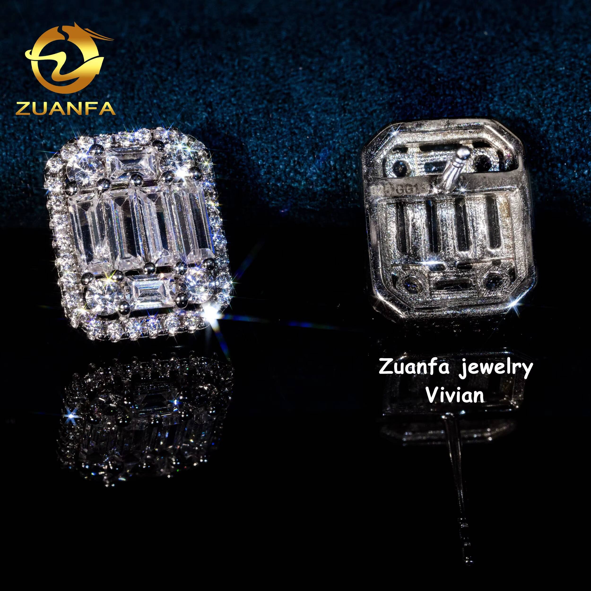 VVS Moissanite Diamond Fashion Iced Out Luxury Hip Hop Fine Jewelry Sterling Silver 925 Flower Earrings for Men