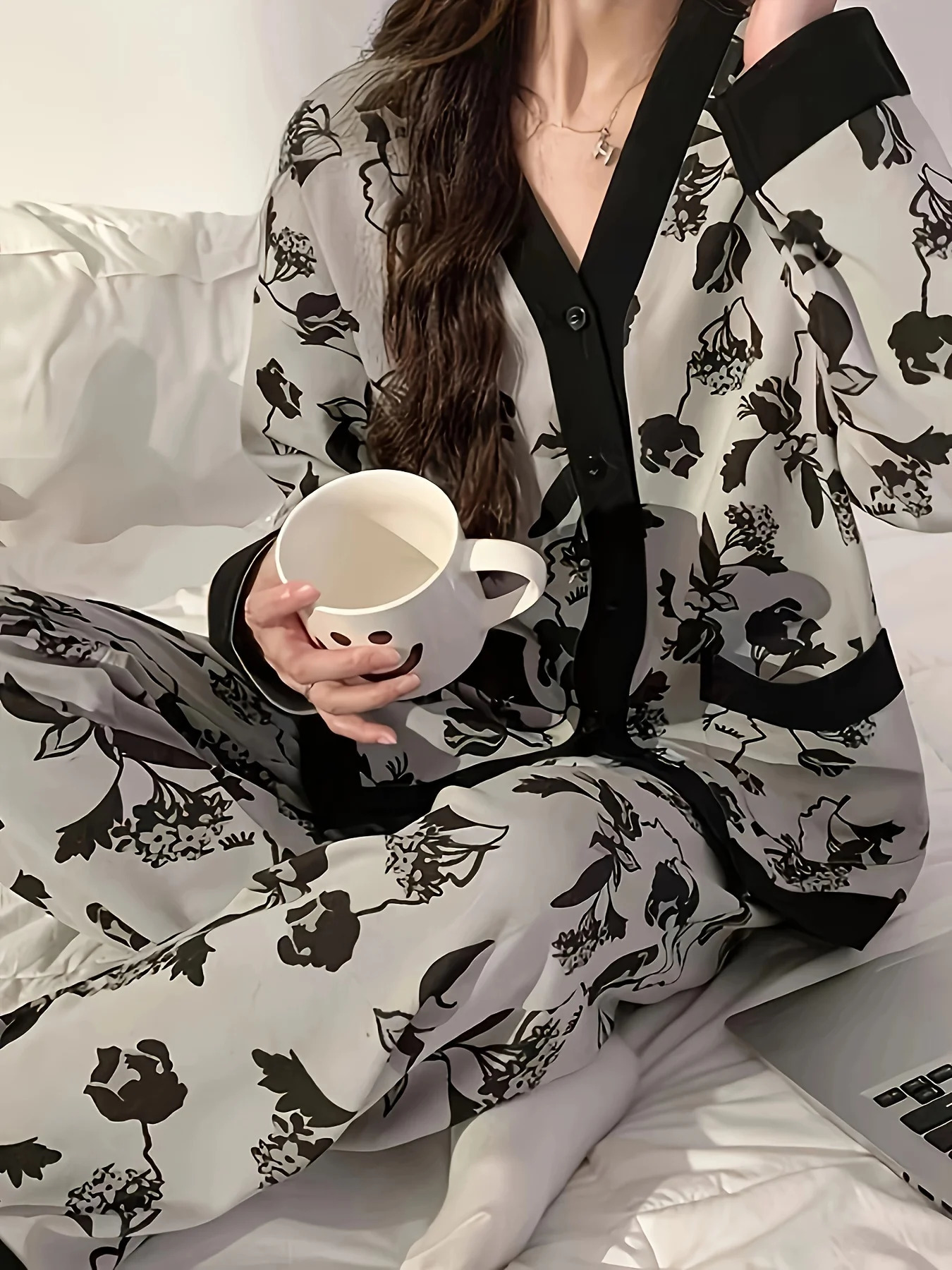 Style Womens HighAesthetic Pajamas Set for Autumn Winter Minimalist Casual Cute Sweet Loungewear 251029