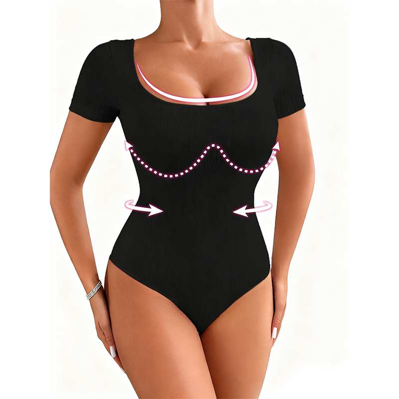 Women's Tracksuits Women's Seamless Shapewear Bodysuit, Short Sleeve Tummy Control Yoga Jumpsuit, Slimming Ribbed One-Piece for Workout & Da