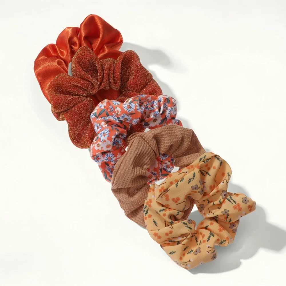 5pcslot Scrunchies Hair Elastic Scrunchy Ties Ropes for Ponytail Holders Floral No crease Pink Leopard Cute PurpleW251028