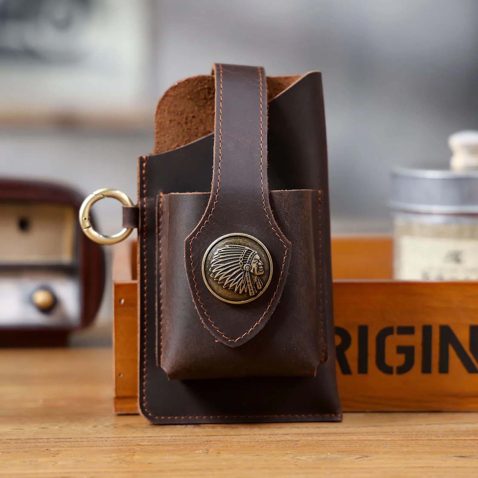 Vintage Genuine Leather Waist Bag Cellphone Loop Holster Mens Belt Bag Phone Pouch Wallet Phone Case 251021