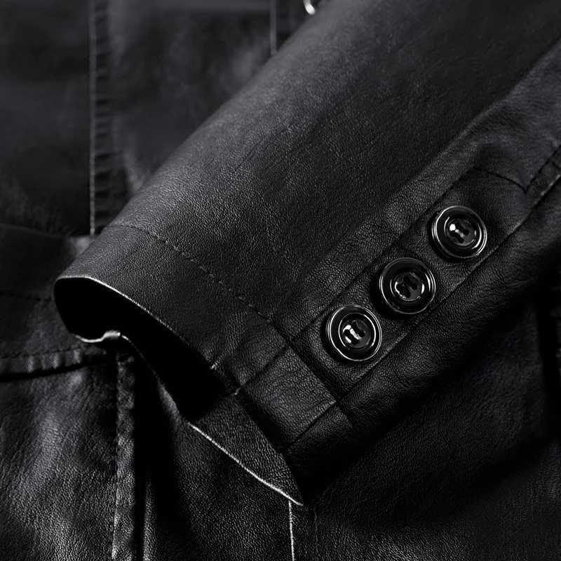 Autumn New Mens Black Lapel Leather Suit Jacket Blue Business Casual PU Jacket Red and Khaki BlazersT251029
