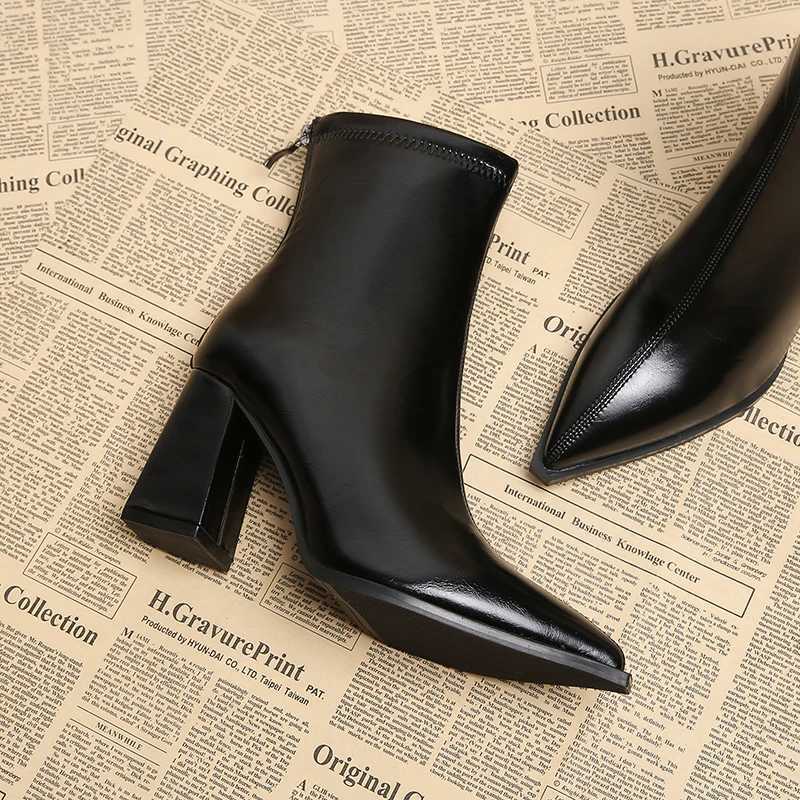 Autumn Winter Fashion Pointed Toe Ankle Boots Women Zippers Thick Heels Shoes Street Style Banquet Party Short Botas Mujer Z251029