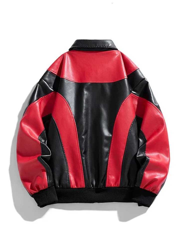 Hip Hop Style Leather Jacket Blackwhite Fashionable Versatile Lapel Windproof mountain PU Coat Casual Outdoor Mens ClothingT251029