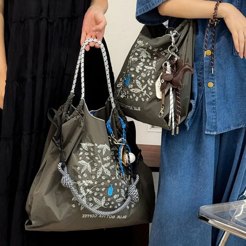 Ladies tote bag nylon embroidered shopping bag largecapacity singleshoulder bag handheld bag casual style lightweig 251029