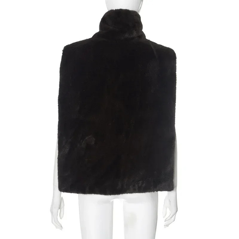 Winter Solid Faux Fur Vest for Women Sleeveless High Collar Thickened Warm Jackets Female Street Allmatch Outwear 251029